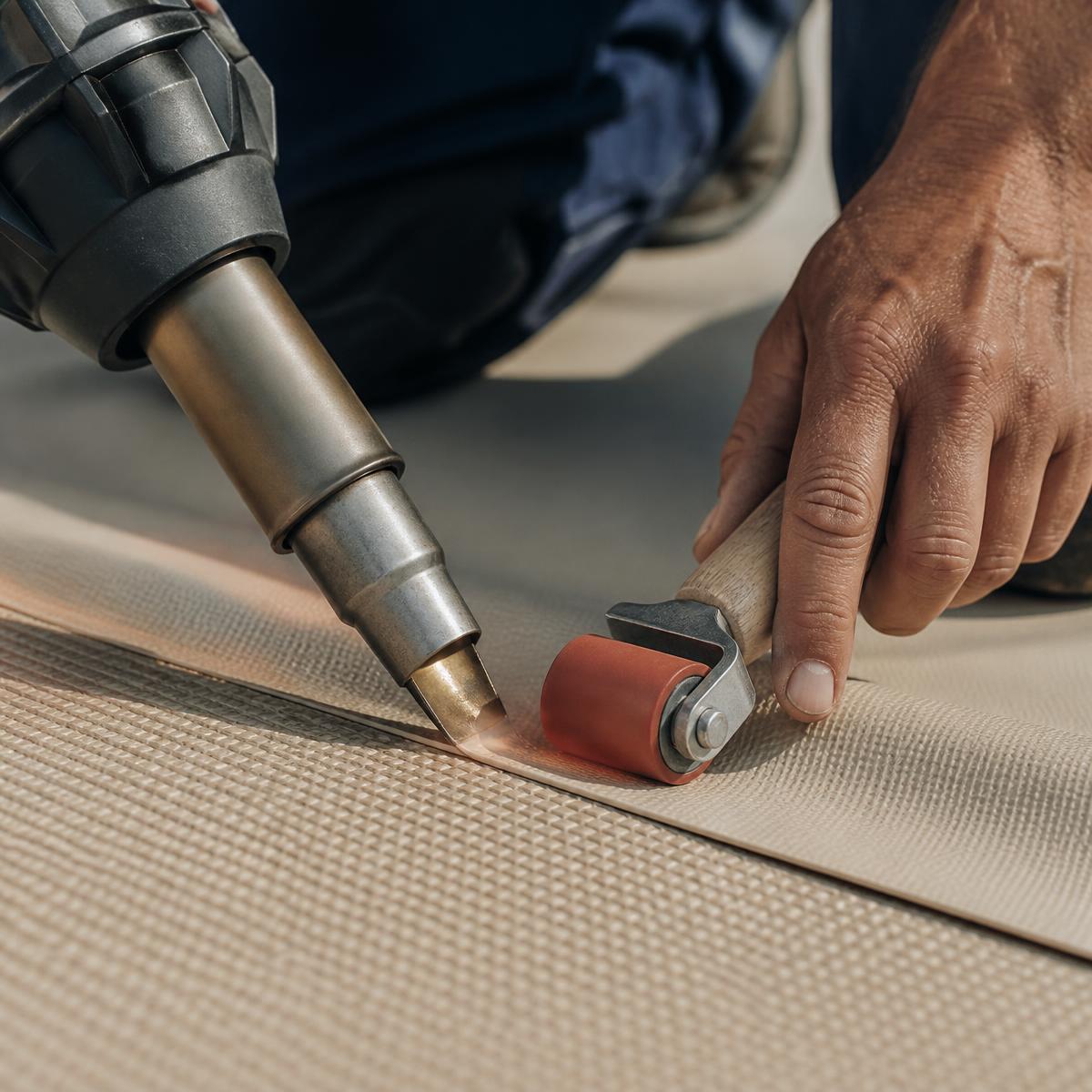 Détail d'une soudure thermique sur membrane PVC armé